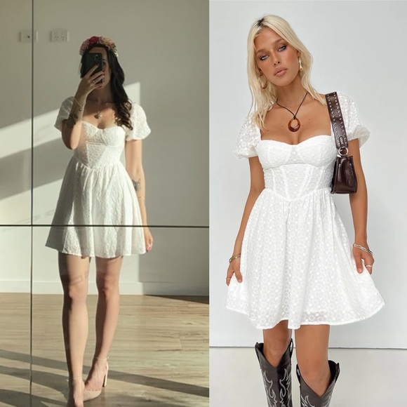 Princess Polly Darso White Puff Sleeve Sweetheart Neck Mini Dress - Picture 3 of 11